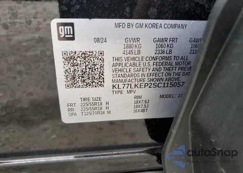 2025 Chevrolet Trax Activ from USA, damaged, VIN KL77LKEP2SC115057